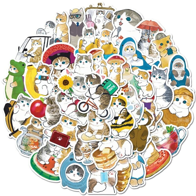 10/30/50/100pcs Kawaii Cat Cartoon adesivi estetici Cute Animal decalcomanie Notebook Phone Laptop Diary decorazione Sticker giocattolo per bambini