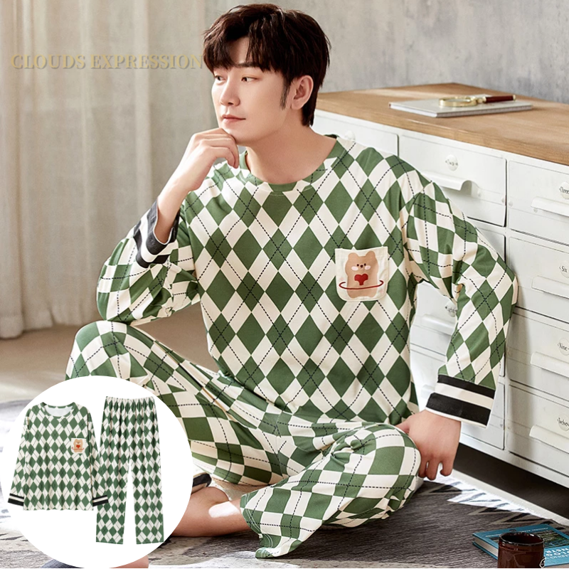 Conjuntos de pijama masculino listrado de algodão, pijama casual para dormir e lounge, pijama letrado, plus size 4XL, outono, inverno