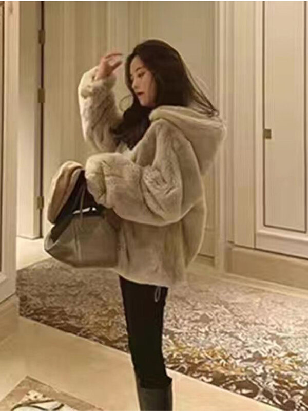 Fluffy Faux Fur Women Coats Zipper Long Sleeve Solid Female Overcoat 2023 Winter Elegant Fashion Warm Stand Collar Ladies Coats
