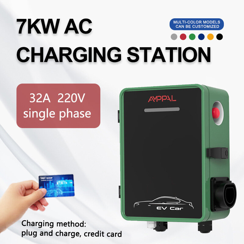 Amppal Draagbare 7KW Ev Charger Gbt Thuis Elektrische Auto Oplader Station Ocpp 16A Voertuig Opladen Stations