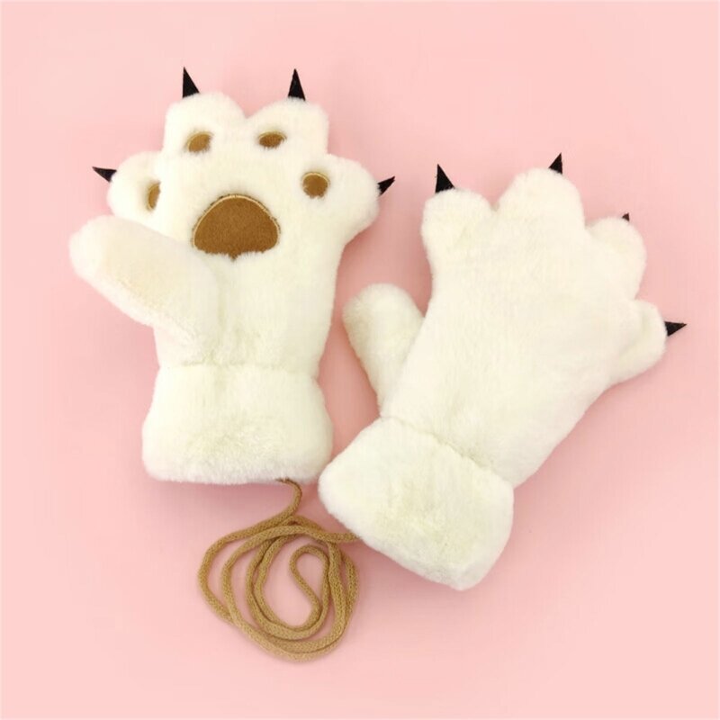 สัตว์น่ารักลายกรงเล็บเด็กถุงมือฤดูหนาวหนาขนแกะเรียงรายเด็กถุงมือฤดูหนาวคอแขวนถุงมือของขวัญ