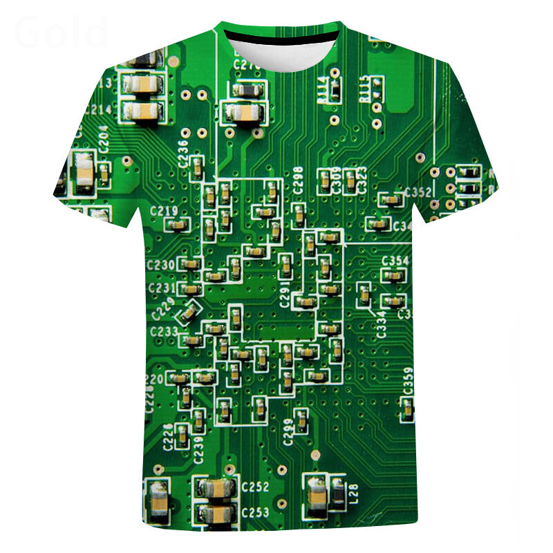 Funny Circuit Integrated Board T Shirt For Men 3D Print Short Sleeve Top Casual T-shirt Loose Tee Shirt Men Vintage Clothing