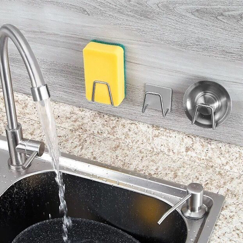 Kitchen Stainless Steel Sink Sponges Holder Self Adhesive Drain Drying Rack
