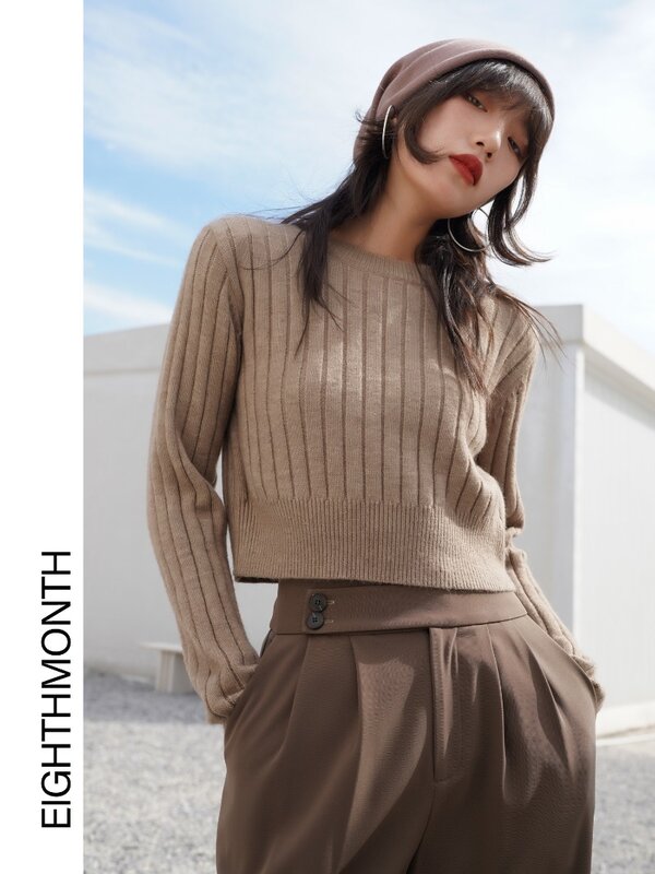 Modische kurze Pullover Damen Herbst neue High-End-Strick pullover Slim Fit Design Sinn Pullover Top weibliche Kleidung