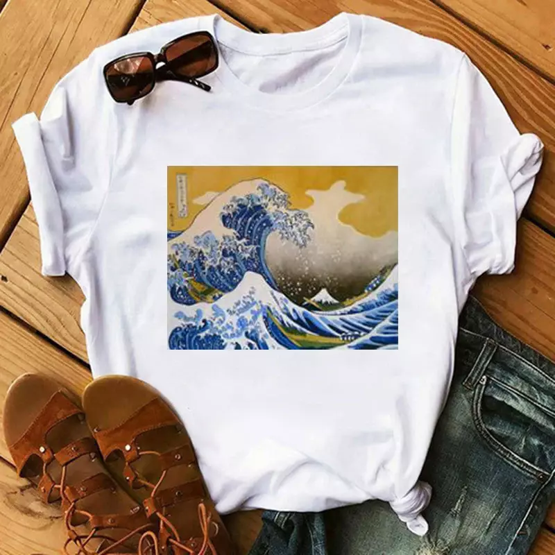 Sun Over Wave Aesthetic T-Shirt Women Tumblr 90s Fashion Graphic Printed Tshirts Summer Casual Female Tops Tees T Shirts
