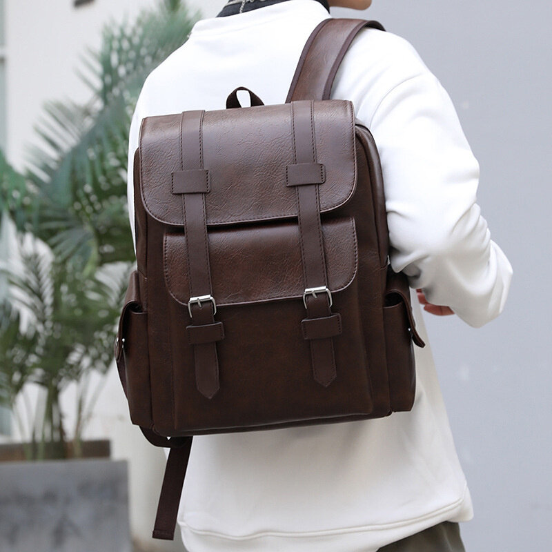 Вместительные кожаные мужские рюкзаки 2023, Повседневная трендовая школьная сумка для ноутбука и путешествий