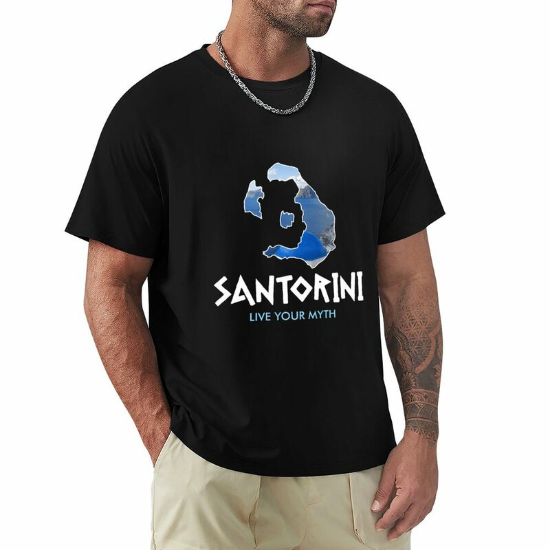 Santorini live your Myth. T-Shirt customs design your own for a boy korean fashion heavy weight t shirts for men