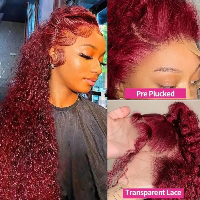 200 Density 13x4 Loose Deep Wave Burgundy 13x6 HD Lace Frontal Wig 99j Red Curly 30 Inch Lace Front Human Hair Brazilian Women