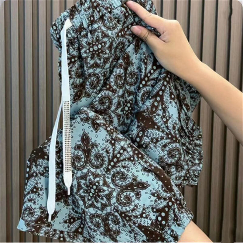 กางเกงฮาเร็มพิมพ์ลายฤดูร้อนแฟชั่น2024แนววินเทจของแม่กางเกงขายาวทรงตรงขนาดใหญ่ใหม่ไซส์พื้นฐาน