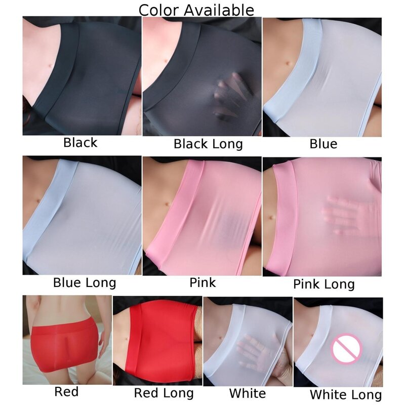Womens Mini Skirt Women's White Black Pink Red Blue Oil Shiny Sheer Elastic Tube Mini Dress 88%Polyamide+12%Spandex