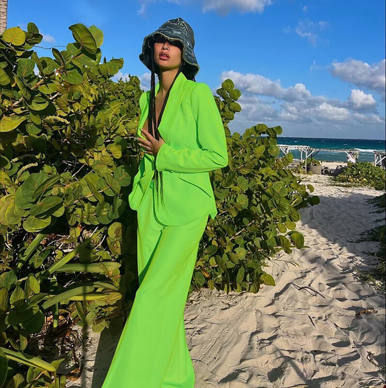 女性のためのカスタムメイドのグリーンパンツスーツ,フォーマルなイブニングウェア,ブレザー,ファッション,夏,2ユニット
