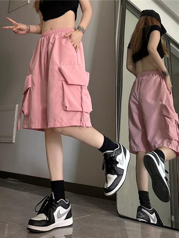 Шорты-карго Zoki женские в стиле хип-хоп, уличная одежда в винтажном стиле Харадзюку, Короткие штаны с завышенной талией, повседневные шорты в Корейском стиле с карманами, бойфренды, лето