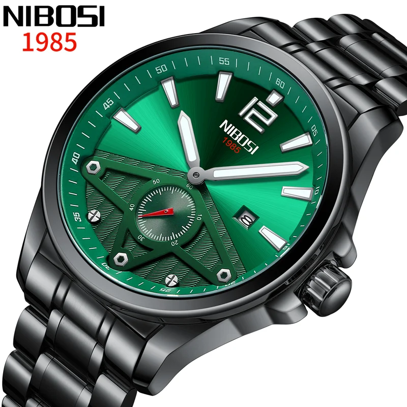 Nibosi-relógio masculino de aço inoxidável, quartzo, luxo, luminoso, esportes, moda