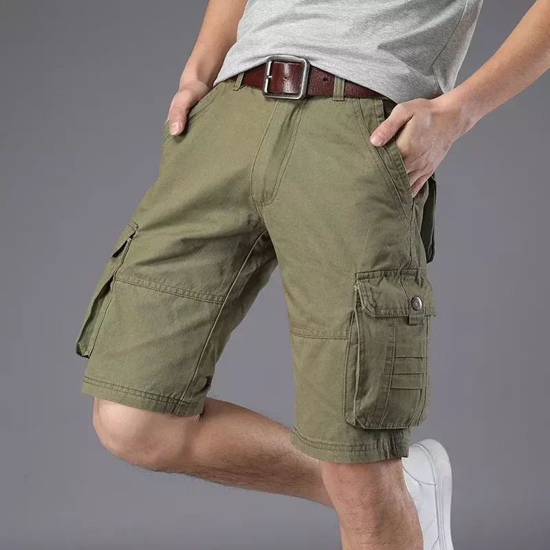 Pantalones cortos Cargo para hombre, Bermudas de algodón con botón medio azul, Jogger grande y alto de diseñador, envío gratis, nuevo en ancho