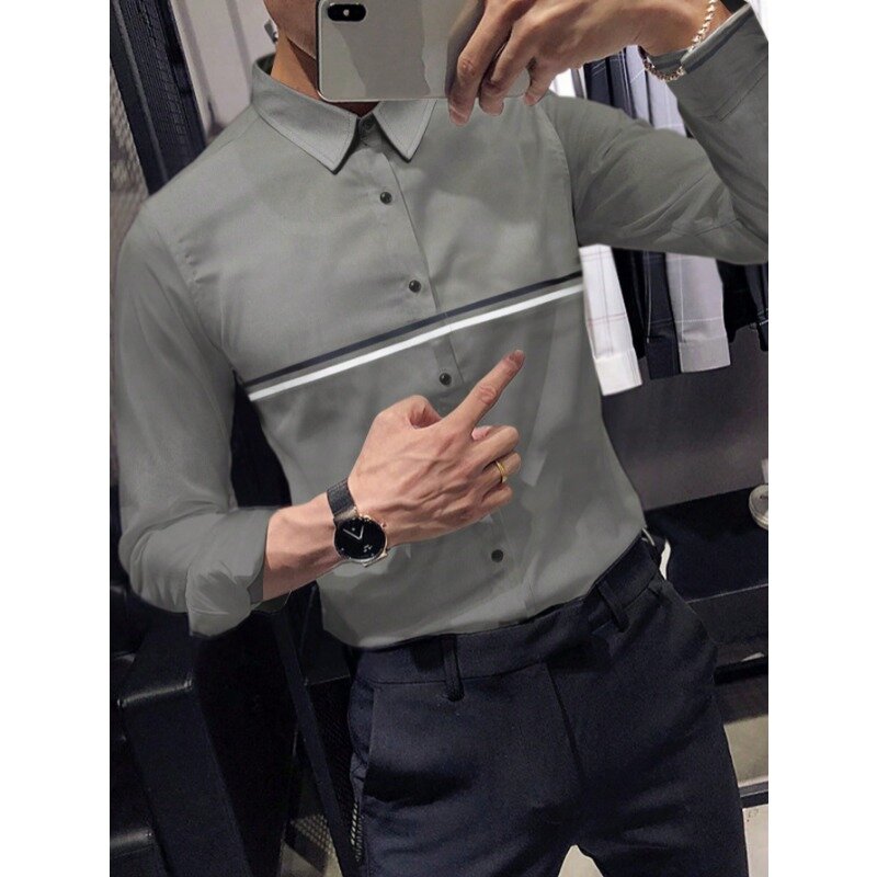 2023 Autumn New Men's Shirts Business Casual High Quality Shirt Single Breasted Polo Collar Shirt for Men
