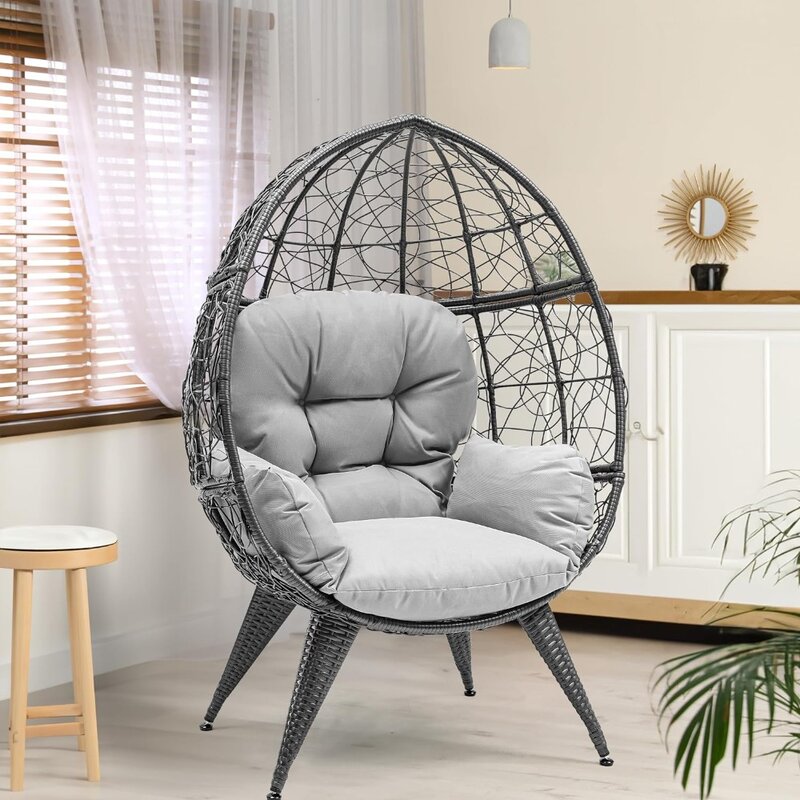 เก้าอี้ไข่หวายกลางแจ้งในร่มขนาดใหญ่พร้อมเบาะรองนั่งเก้าอี้330lbs จุของได้สำหรับลานบ้านสวนสนามหลังบ้าน