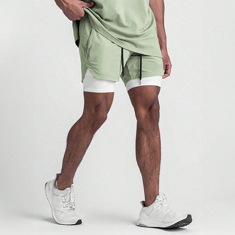 Pantalones cortos de verano para correr para hombre, ropa deportiva 2 en 1 para entrenamiento físico, Jogging