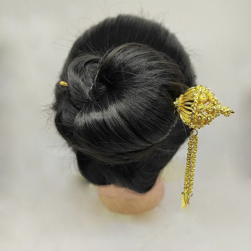 Головной убор в старинном стиле, тайский головной убор, золотой головной убор в старинном стиле ханьфу, заколка для волос в стиле дай, металлические шпильки для волос с зонтиком и листьями