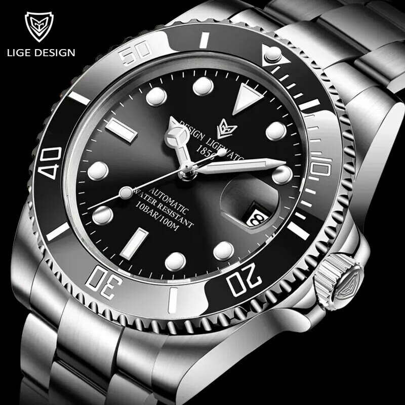 2024 LIGE New Watch Men Mechanical Wristwatch Luxury Automatic Watch Stainless Steel Watches For Men Clock Man Relogio Masculino