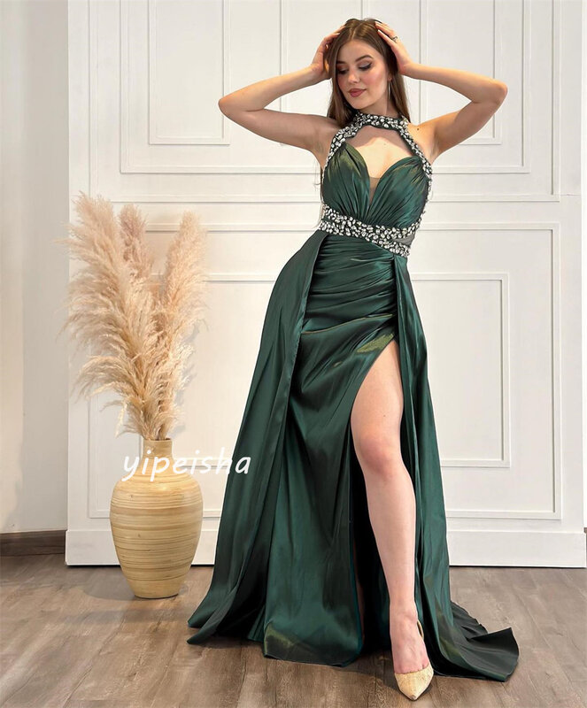 فستان Quinceanera مكشكش ، جيرسي مطرز ، على شكل حرف A ، ياقة عالية ، فستان مناسب مفصل ، فساتين طويلة