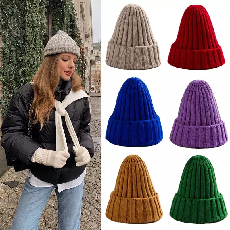 Зимняя вязаная шапка для женщин акриловая шапка унисекс эластичная теплая шапка в стиле хип-хоп мягкая мешковатая шапка женская оптовая продажа