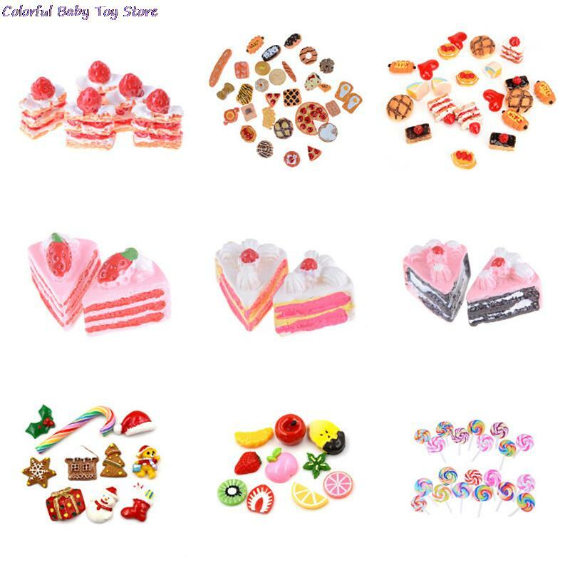 Mainan Mini lucu mainan permainan buah makanan kue permen buah Hamburg biskuit donat miniatur untuk boneka aksesoris mainan dapur