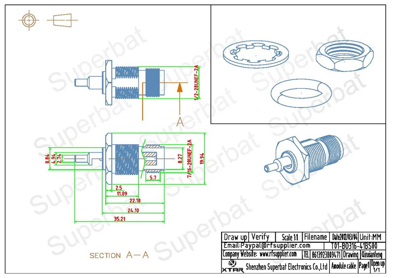 Superbat TNC Crimp Female Bulkhead O-ring RF Coaxial Connector for Cable RG174 RG178,RG316,LMR100