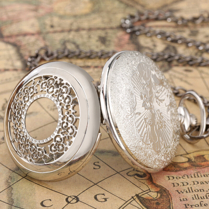 Elegante Vintage Hohl Silber/Schwarz Quarz Taschenuhren Halskette Anhänger Fob Kette Antike Taschenuhr Uhr Geschenke für Männer Frauen