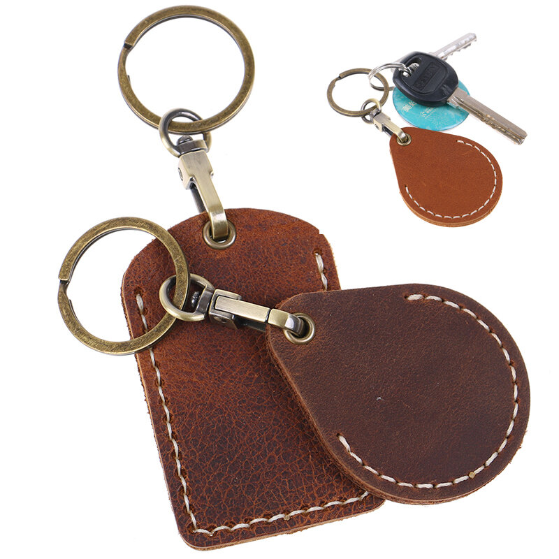 1 Stück Vintage Pu Leder Schlüssel bund Schutzhülle Türschloss Zugangs kontrolle Tags Karten tasche Schlüssel anhänger Ring zufällig