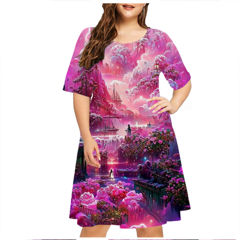 Mini robe de soirée à manches courtes pour femmes, robes imprimées 3D du monde, mode d'été, élégant, doux, décontracté, grande taille, 6XL, 2023