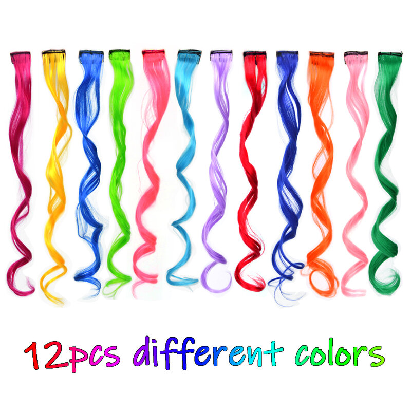 Extensões de cabelo coloridas com grampo ondulado encaracolado para mulheres, sintético para meninas, trançado, 1 pc