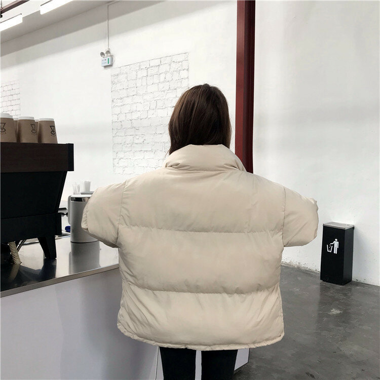 Chaqueta acolchada de cuello alto para mujer, abrigo holgado de estilo BF, ropa de invierno, moda coreana, color negro, 2022