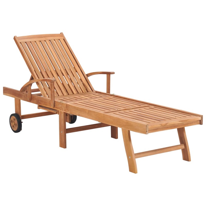 Sun Lounger, Solid Teak Wood Garden Recliner Chair, Patio Furniture 195 x 59.5 x 35 cm