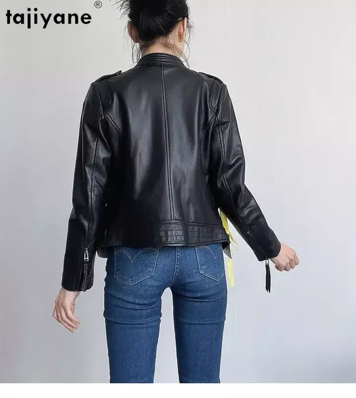 Tajiyane-本革のシープスキンジャケット,女性用,2023本物の革のコート,短い革のジャケット,女性のファッション,スリムなバイカーアウター