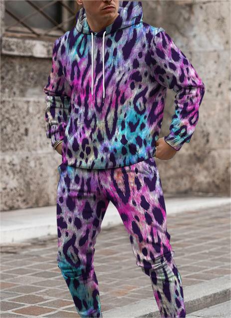 2023 Autumn Winter Men 2 Piece Set Oversized Tracksuit Hoodies Leopard printed Men's Jogging Suit Fleece Sweatshirts+Sweatpants
