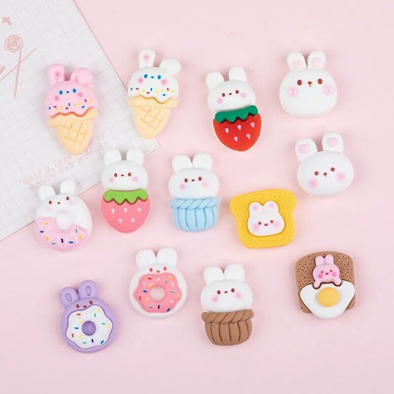 Rabbit Cartoon Resin Charms Flat Back Cake Cabochons For DIY Jewelry Hairpin Making Supply Craft Decoration Accessories