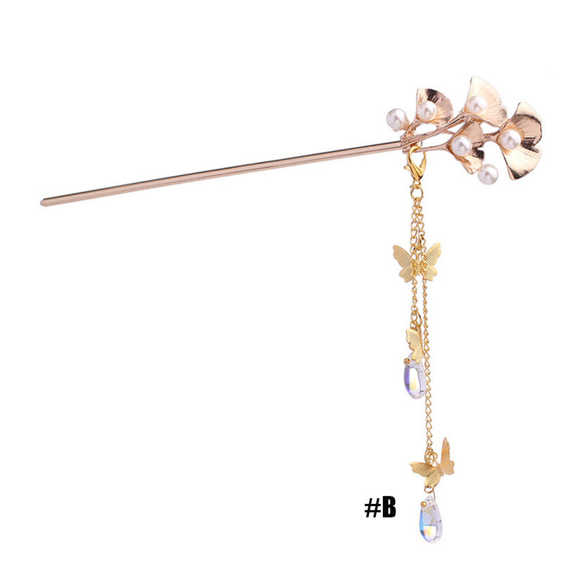 Bridal Ancient Style Chinese Butterfly Tassel Classic Pearl Hair Sticks Hair Accessories Plate Hair Fork Tassel Hairpin