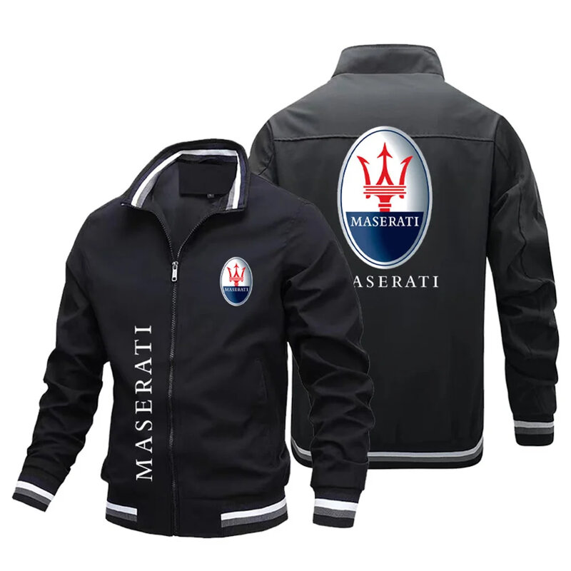Jaket bisbol panas tipis musim semi dan musim semi, jaket sepeda cetak logo Maserati, jaket pilot berulir standar
