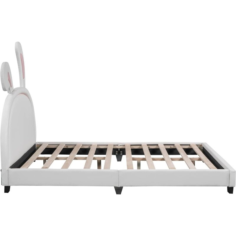 Kids Full Size Bed With Bunny-Shaped Children Beds Child's Bedroom White Frame Furniture