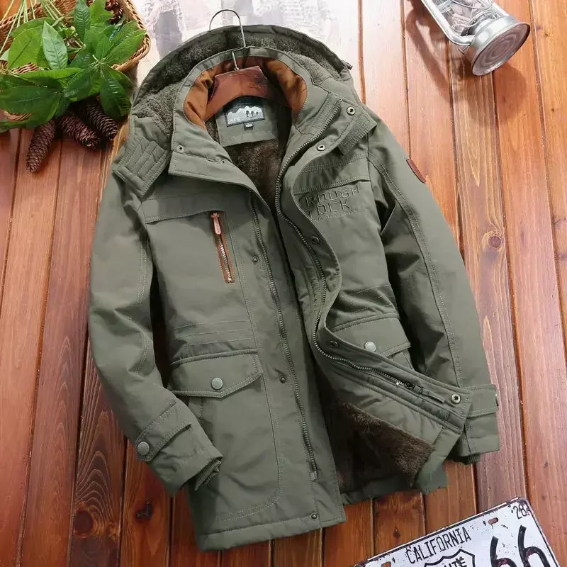 Winter Parka Men Windbreaker Fleece Thick Warm Fur Coats Male Retro Hooded Streetwear Overcoats Men's Windproof Jackets 6XL