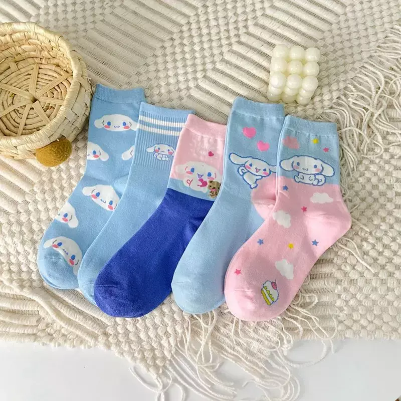 Chaussettes à tube moyen en coton pour adulte, 1 paire, rose, bleu, mignon, petit chien