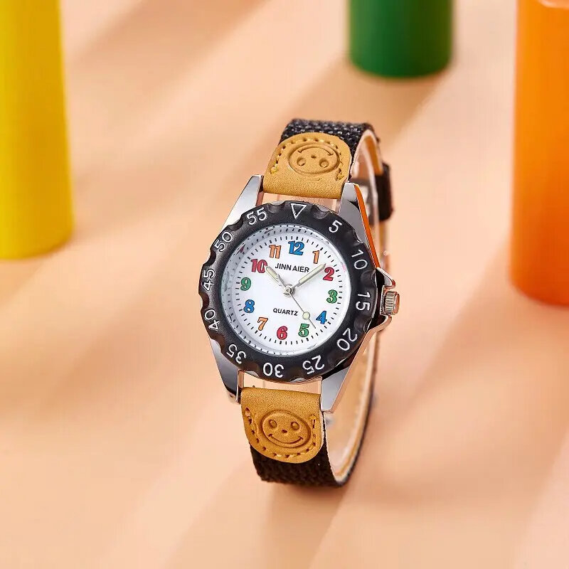 Cute Boys Girls Quartz Watch Kids Children's Fabric Strap Student Time Clock Wristwatch Colorful Number Dial birthday Gifts