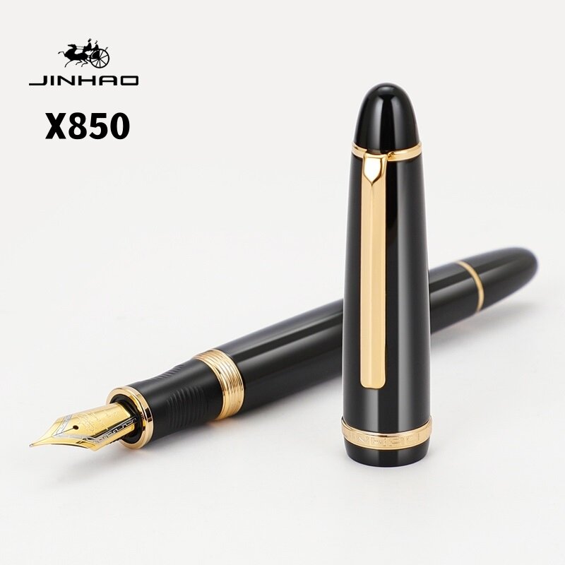Jinhao-pluma estilográfica X850, barril de cobre, Clip dorado, fina Iraurita/punta media para Firma de escritura, oficina, escuela, A7326