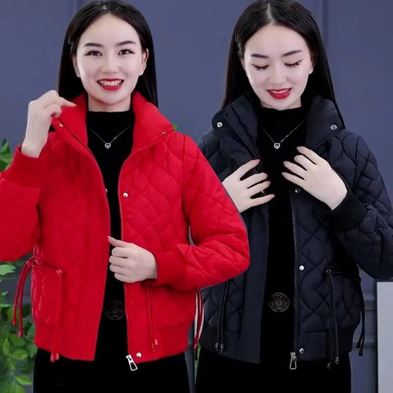Новинка 2024, пуховик из хлопка, женское свободное зимнее пальто в Корейском стиле, теплая Паркер с воротником-стойкой, модная женская хлопковая куртка