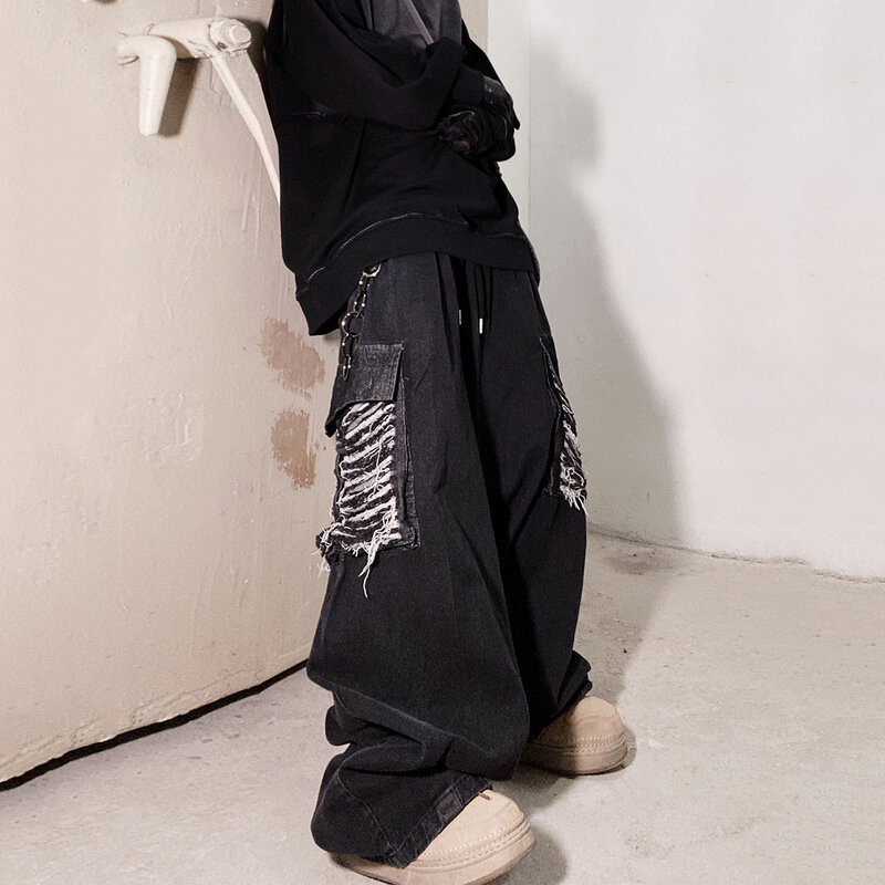 HKSH-pantalones vaqueros informales para hombre, Jeans Retro de estilo Hip Hop, Punk, pierna ancha, con agujeros, a la moda, para primavera, HK0925