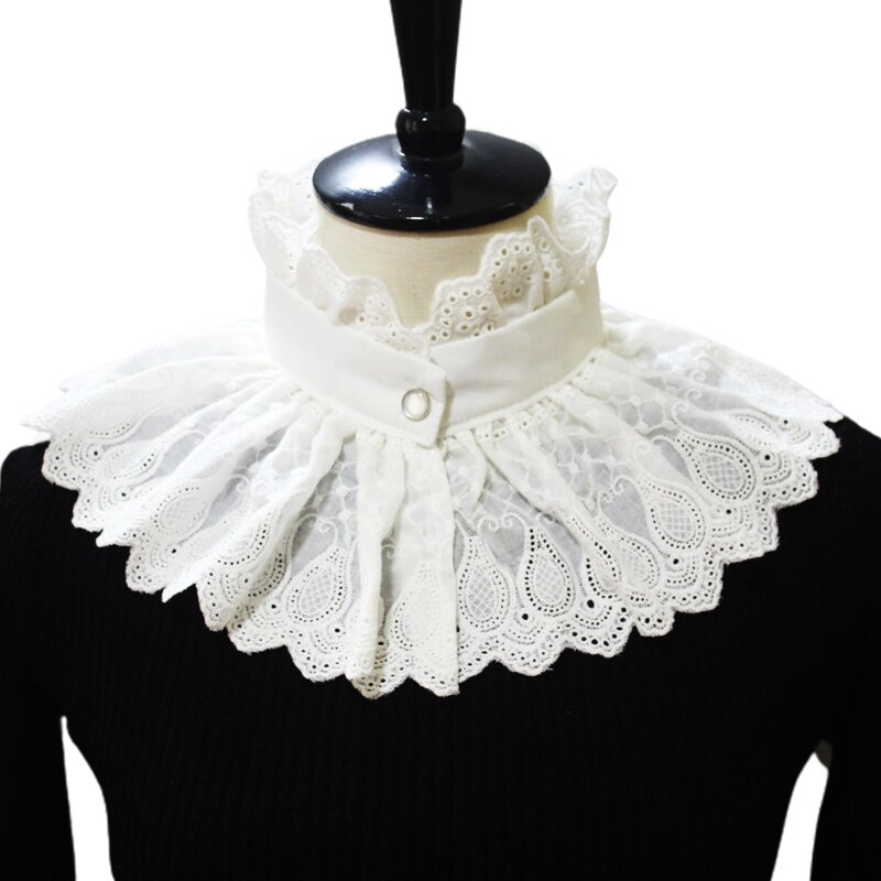 Feminino vintage bordado paisley xale babados suporte colar falso vitoriano steampunk cachecol branco meia camisa da gota