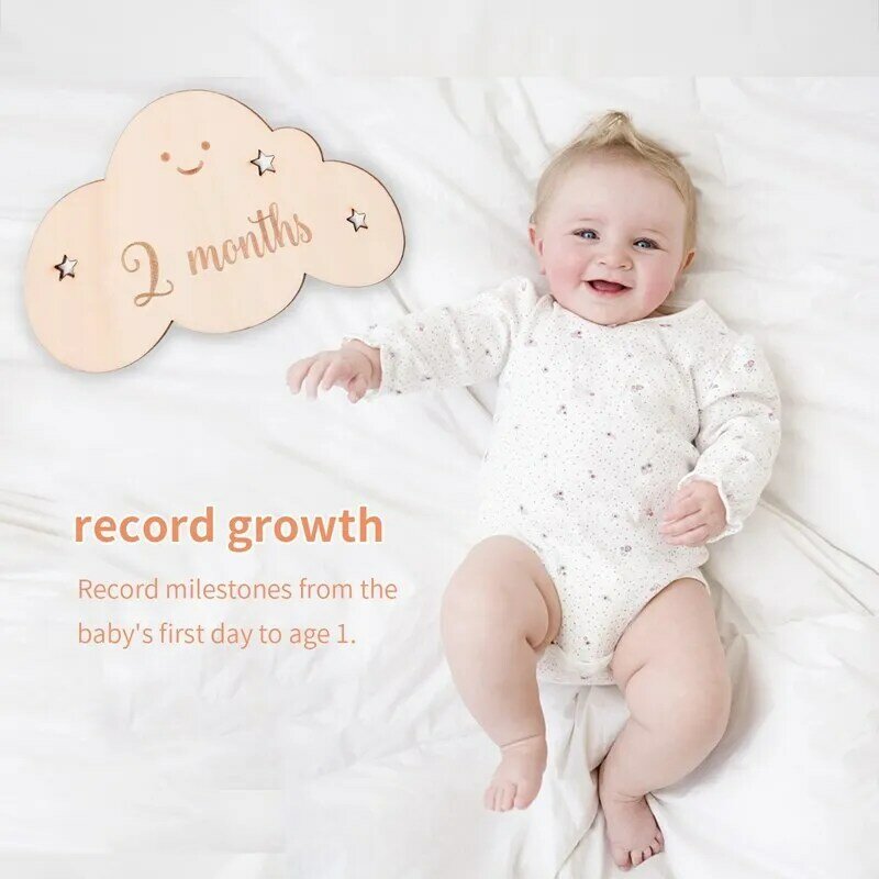 8 pçs/set cartões de marco do bebê de madeira bonito nuvem forma marco memorial mensal bebê comemorativir recém-nascido foto acessórios