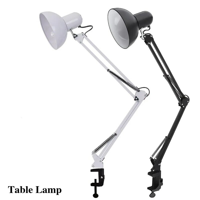 Lámpara de escritorio para el hogar, brazo oscilante Flexible E27, soporte de luz de escritorio con lámpara de mesa giratoria, cabezal y soporte de montaje de abrazadera para oficina y estudio