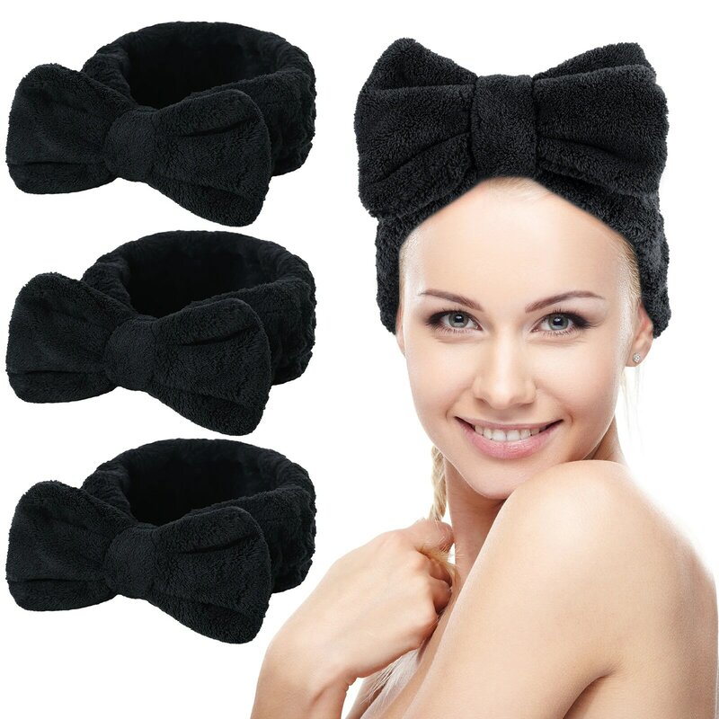 Spa Headband Face Wash Headband and Wristband Set, Microfiber Wrist, Bow Hair Band Makeup Headband with Wristband Set