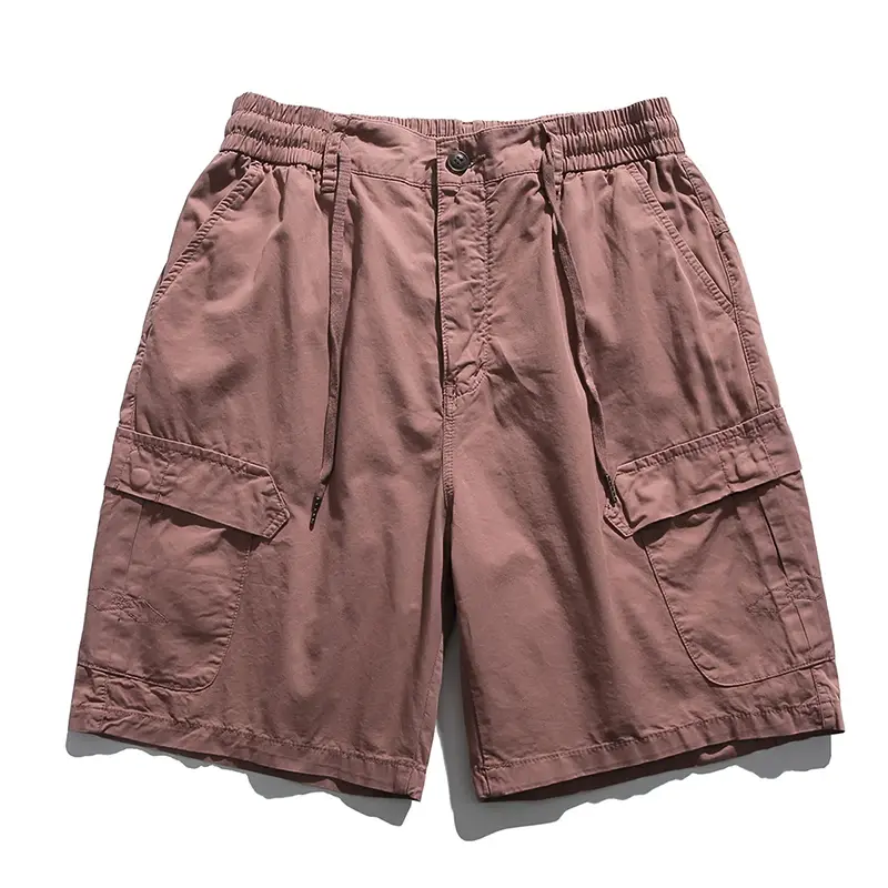 Summer Men Cargo Shorts Cotton Loose Solid Casual Straight Fashion Outdoor Sports Gym Jogger Elastic Waist Short Cargo Pants Men
